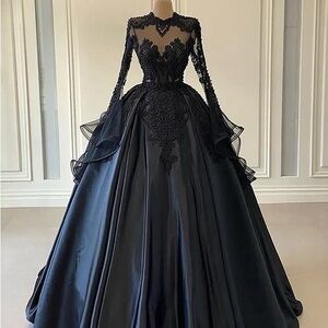 Black weeding satin dress